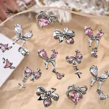 3 шт., стразы для ногтей, розовый бант, кулон, ювелирные изделия, легко наносятся, прочные, очаровательные стразы для маникюра, женские поставки B
