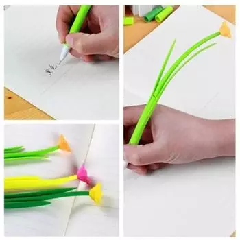 3 шт. студенческие черные канцелярские принадлежности креативная трава нарциссы нейтральная ручка мягкий резиновый гель 3pcs зелёный