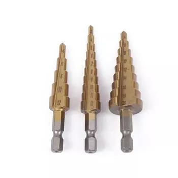 3 шт. сверла HSS с титановым покрытием для спиральных канавок, набор сверл для электроинструмента, многоотверстий, коническое сверло по металлу