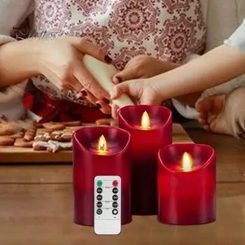 3 шт. светодиодные беспламенные свечи, уличные настоящие восковые свечи с дистанционным управлением, внутренние мерцающие светодиодные свечи на батарейках с питанием от батареи красный