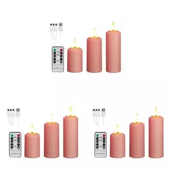 3 шт. светодиодные свечи с регулируемой яркостью, перезаряжаемые через USB, розовые беспламенные свечи (розовый)