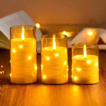 3 шт. светодиодных беспламенных электронных свечей-гирлянд с дистанционным управлением для рождественских праздников, вечеринок, романтических свадебных украшений золотистый