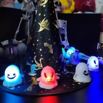 3 шт. светодиодных призрачных фонарика на батарейках, жуткий красочный призрачный фонарь с отверстиями для подвешивания, милый эффект, декоративный атмосферный светильник на Хэллоуин B