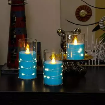 3 шт. светодиодных свечей, встроенные гирлянды, работающие от батареек с дистанционным управлением, беспламенные свечи для вечеринки на Хэллоуин, свадьбы золотистый