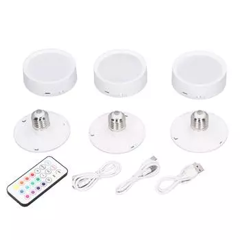 3 шт. светодиодный светильник-шайба 4 цвета с регулировкой яркости и таймером перезаряжаемый светодиодный светильник на батарейках с цоколем E26 B