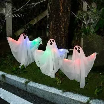 3 шт. светящихся подвесных привидения, большие светящиеся летающие светодиодные привидения с синим светом для Хэллоуина, двора, дерева, крыльца, патио, газона, сада, декора белый