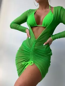 3 шт., треугольные стринги с лямкой на шее, бикини 2023, женские купальники с накидкой, женский купальник, пляжная одежда, купальный купальный костюм, летний S чёрный