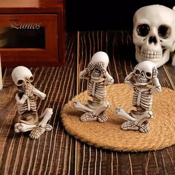 3 шт. Украшения в виде черепа, статуэтки скелетов для йоги из смолы, статуэтка «Слышу, вижу, не говорю, не злу», готический домашний декор на Хэллоуин для коллекционеров черепов 3pcs