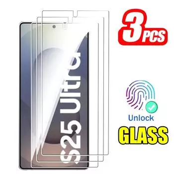 3 шт. ультратонкое 0,26 мм защитное стекло для экрана с разблокировкой отпечатков пальцев HD закаленное стекло для Samsung Galaxy S25/ S25+ S25 Ultra/ S25 Plus Samsung Galaxy S25 Ultra чистый
