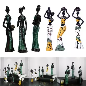 3 шт. Винтажная африканская статуя женщины из смолы, скульптура, экзотическая племенная женская статуэтка, африканское искусство, орнамент, домашний декор для рабочего стола жёлтый