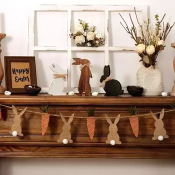 3 шт. Винтажные пасхальные подарки, пасхальные украшения, деревенский пасхальный кролик, деревянный стол, центральные знаки, фермерский деревянный кролик, многоярусный поднос, декор для стола