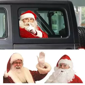 3 шт. Водонепроницаемая реалистичная наклейка Санта-Клауса на окно автомобиля, украшение для стекла, поездка с Сантой, забавные рождественские наклейки на окна