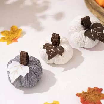 3 шт. Вязаная подвеска в виде маленькой тыквы, осенний декор, многоразовые мини-украшения в виде тыквы, вязаный декор для стола, тыква для фермерского дома, праздника урожая на День благодарения серый