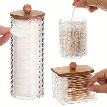 3 шт. в упаковке держатель для ватных палочек диспенсер - прозрачные пластиковые аптекарские банки контейнеры для ванной комнаты набор аксессуаров для хранения ватных палочек, шариков