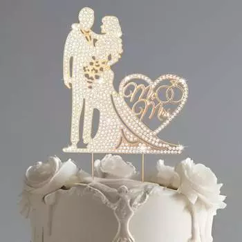 3 шт. в упаковке, свадебные украшения на торт «Мистер и миссис», украшения на свадебный торт со стразами и металлом «Любовь», золотые украшения на торт для жениха и невесты, годовщины, девичника 3 pcs