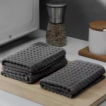 3 шт. вафельная ткань для чистки, бытовая впитывающая ткань, кухонная ткань для мытья посуды, ткань для протирания стекла 3pcs серый