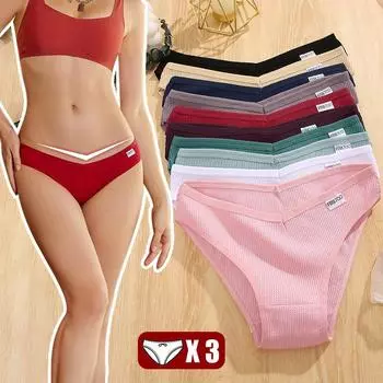 3 шт. вафельное нижнее белье S-XL женские удобные трусы мягкие хлопковые трусики с v-образным вырезом на талии женские хлопковые трусы модные S
