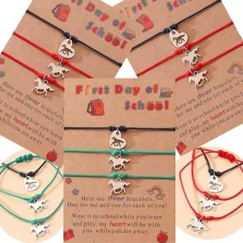 3 шт. веревочные браслеты с подвеской в форме лошади, регулируемый браслет дружбы, браслет для красный черный