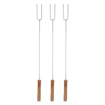 3 шт. вилки для барбекю, многофункциональные палочки для жарки из нержавеющей стали с ручкой из бука для