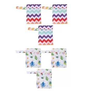 3 шт. влажных и сухих мешков для подгузников, водонепроницаемые, многоразовые, с застежкой-молнией, с ручкой-кнопкой, напечатанная ткань D B10