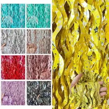 3 шт., волнистая мишура, фольга, бахрома, занавеска от дождя, звездный принт, волнистая форма, занавеска от дождя, реквизит для фотобудки, Русалка, украшения для дня рождения зелёный