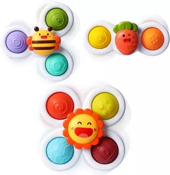 3 шт., вращающиеся игрушки на присосках для мальчиков и девочек, новинка, вращающиеся волчки, игрушки для малышей, сенсорные детские игрушки для малышей, подарок на день рождения для младенца