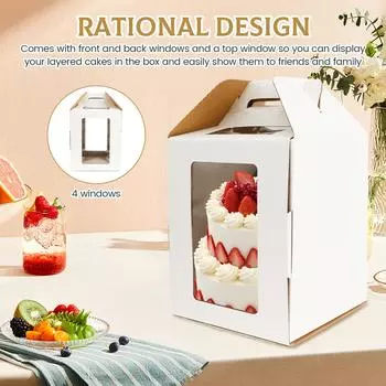 3 шт. высокие коробки для тортов с 4 окошками, переносные 10-дюймовые многоярусные коробки для тортов, многоразовая многоярусная высокая коробка для тортов с ручкой, тарелка для торта