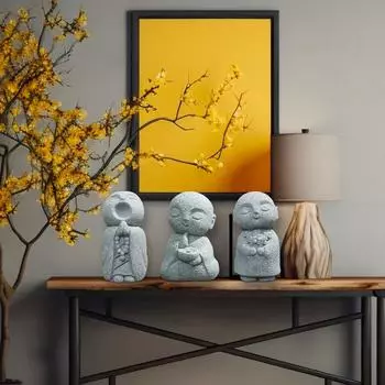 3 шт. Японская статуя монаха, молящегося дзен, из песчаника, мини-идол Будды-младенца, фигурка для богатства, удачи, Бодхисаттвы, фэн-шуй, домашний декор