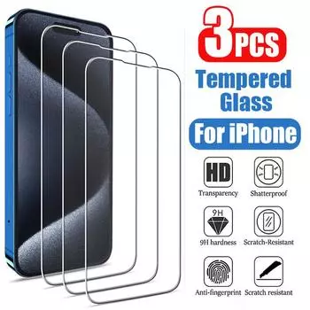 3 шт. закаленное стекло для iPhone 14 13 12 11 15 16 Pro Max Mini защитное стекло для iPhone XR X XS MAX SE 2020 защитное стекло iphone 11 чистый
