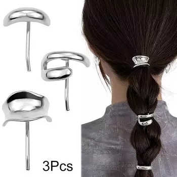 3 шт., заколки для волос, металлические заколки для волос с высоким хвостом, заколки для волос, хвостик серебряный