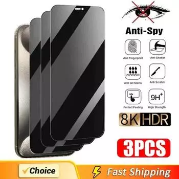 3 шт. Защитная пленка для экрана для iPhone 16 15 14 13 12 Pro Max Mini 8 7 Plus, защитное стекло от шпионажа для iPhone 16 XXR XS Max iphone 11 чёрный