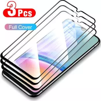 3 шт. Защитная пленка для экрана с полным покрытием из закаленного стекла для Samsung Galaxy A05 A05S A15 A25 A35 A55 A04 A04S A04E A14 A24 A34 A54 5G 4G Samsung M34 чёрный