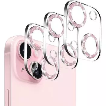 3 шт. Защитная пленка для объектива камеры Bling Glitter Diamond для iPhone 16 15 14 13 12 11 Pro Max Mini Plus 16Pro, закаленное стекло, полное покрытие For iPhone 14 14Plus чёрный