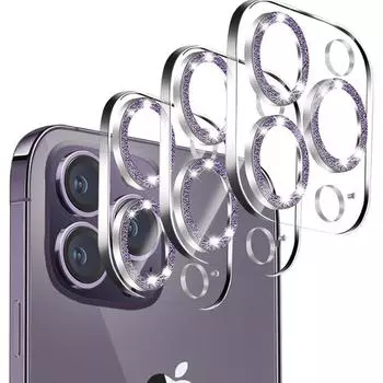 3 шт. Защитная пленка для объектива камеры Bling Glitter Diamond для iPhone 15 14 13 12 11 Pro Max Mini Plus 15Pro I15, закаленное стекло, полное покрытие For iPhone 14 14Plus чёрный