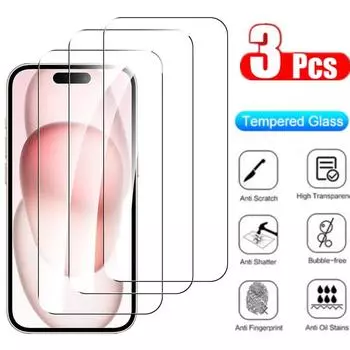 3 шт. защитное закаленное стекло для экрана iPhone 15 Pro Max 14 Plus 13 12 Mini 11 X XS Max XR SE HD защитная пленка Panzerglas прозрачная пленка против царапин iPhone 15