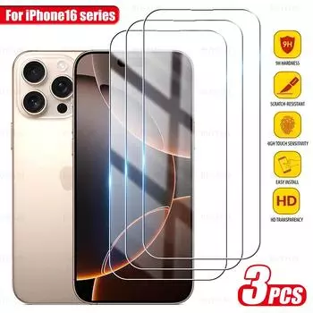 3 шт. защитное закаленное стекло для Apple iPhone 16 Pro Max, чехол iPhone16 Plus 16Pro 16ProMax 2024 6,9 дюйма, прозрачная защитная пленка for iPhone 16 Pro прозрачный