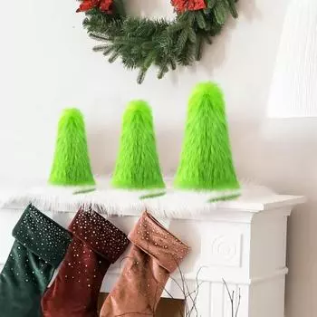 3 шт. зеленых рождественских украшений, подвесные пушистые украшения из искусственного меха, помпон, зеленый эльф