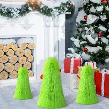 3 шт. зеленых рождественских украшений, подвесные пушистые украшения из искусственного меха, помпон, зеленый эльф, подвеска для праздничной вечеринки, камина, лестницы, окна зелёный