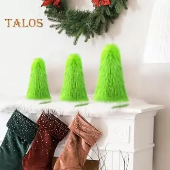 3 шт. зеленых рождественских украшений, подвесные пушистые украшения из искусственного меха, помпон, зеленый эльф, подвеска для праздничной вечеринки, камина, лестницы, окна зелёный
