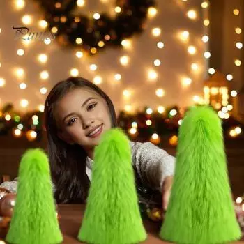 3 шт. зеленых рождественских украшений, подвесные пушистые украшения из искусственного меха, помпон, зеленый эльф, подвеска для праздничной вечеринки, камина, лестницы, окна зелёный