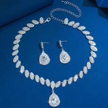 3 шт. Женская мода медная инкрустированная цепочка-коготь Starlight Water Drop ожерелье серьги комплект подходит для свадьбы, вечеринки, фестиваля GIF