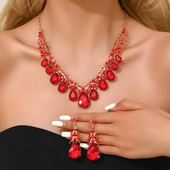 3 шт. Женская мода трендовый шарм кристалл капли воды ожерелье серьги комплект ювелирных изделий свадьба банкет вечеринка праздничный подарок