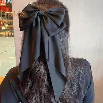 3 шт., женская заколка для волос, двухслойный бант, атласная ретро, большой размер, однотонная, противоскользящая, украшение для хвоста, зажим для волос, аксессуар для волос A