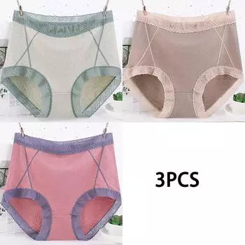 3 шт. Женские кружевные бесшовные летние трусики с высокой посадкой больших размеров - Сексуальный дизайн, дышащая ткань, оптовые заказы со скидками XL