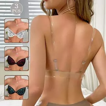 3 шт. Женские кружевные прозрачные бретели с бретельками сзади, невидимые бюстгальтеры с подкладкой, пуш-ап, нижнее белье для вечернего платья, чашка BC, нижнее белье 75C