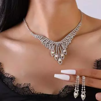 3 шт. женские модные медные серьги-цепочки с жемчугом в форме когтя, ожерелье, комплект ювелирных изделий для свадьбы, банкета, вечеринки, праздника, подарка