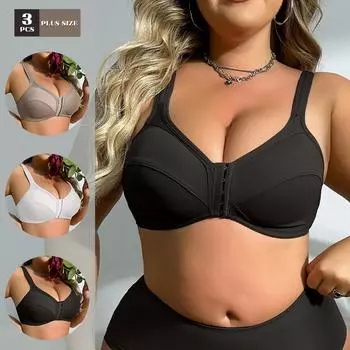 3 шт. Женские однотонные бюстгальтеры больших размеров с открытой передней частью, беспроводные, регулируемые сзади, нижнее белье для спорта и отдыха 0Xl-5Xl 0XL