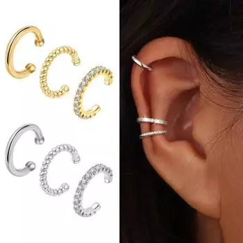 3 шт. женские серьги-клипсы со стразами, декорированные в форме буквы С, противоскользящие, непрокалываемые, полированные, из легкого сплава, украшения для ушей, повседневная одежда, вечеринки, серьги серебряный
