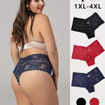 3 шт. женские трусики больших размеров очаровательные кружевные легкие быстросохнущие мягкие дышащие эластичные трусики 1XL