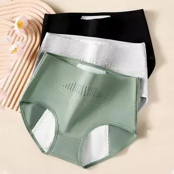 3 шт., женские трусики с высокой талией, менструальные трусы, расширяющиеся, герметичные, физиологическое нижнее белье, большие размеры 4XL, хлопковые женские трусы L